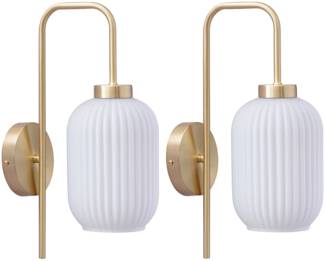 Vente-unique - 2er-Set Wandleuchten aus gebürstetem Messing und strukturiertem Weißglas - B. 25 x H. 41 cm - Goldfarben - LOUXOR