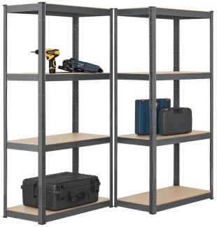 Juskys Lagerregal Easy 2er Set - Schwerlastregal 160x80x40 cm | 8 Böden | 640 kg | Metall verzinkt | Steckregal Kellerregal Metallregal Grau