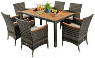 COSTWAY Garten-Essgruppe 6 Personen, (7 tlg), Rattan & Akazienholz, mit Auflage