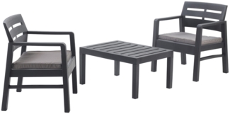 Dmora Outdoor-Lounge-Set Alfio, Gartenkomposition mit 2 Sesseln und 1 Couchtisch, Lounge für drinnen und draußen mit Kissen, 100 % Made in Italy, Anthrazit