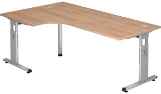Winkeltisch OS82 C-Fuß 200x120cm 90° Nussbaum Gestellfarbe: Silber