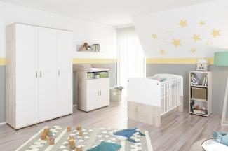 nonjoo Lani Set 8: best. aus Babybett, Kommode, Wickelaufsatz, Wandboard, Regal mit 3 Fächern und Kleiderschrank 3-trg.