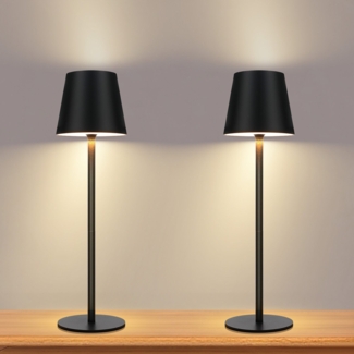 ZMH Kabellose Akku-Nachttischlampe, 2er-Pack – 2600 mAh LED-Tischlampe für den Außenbereich, wiederaufladbar, Touch-Steuerung, schwarze USB-Akkulampe