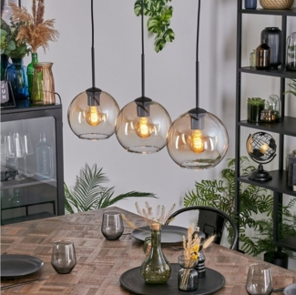 hofstein Hängeleuchte 3-flammige Hängelampe aus Metall/Glas in Schwarz/Bernstein/Klar, ohne Leuchtmittel, moderne Pendelleuchte im Retro/Vintage-Design (Schirme Ø 20 cm), E27