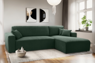 AX LIVING Catea Eckschlafsofa mit Bettkasten R – Dunkelgrünes Ecksofa 279 cm