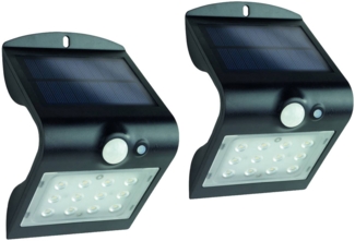 LED Solar Wandleuchten 2er SET Außenleuchte Hausbeleuchtung Schwarz 14,5x9,6cm