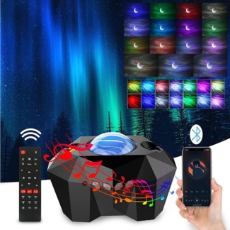 Rosnek LED Nachtlicht Sternenhimmel Projektor, Galaxy Lichter Projektor mit Fernbedienung, LED wechselbar, Rot, Blau, Grün, Weiß, Dimming, Zeitgesteuert, Aurora Star Moon Lichter Projektor