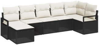 vidaXL Garten-Sofa-Set mit Kissen mit Speicher 7 pcs Schwarz, Creme 3355136