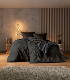 Estella Mako-Satin Bettwäsche Atelier Valetta 155x220 + 1 x Kissen 80 x 80 Uni anthrazit