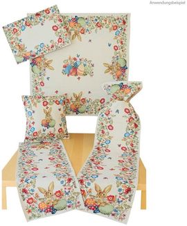 matches21 HOME & HOBBY Kissenbezüge Kissen-Bezug Gobelin Osterhasen Blumen gewebt beige 1 Stk 40x40 cm, (1 Stück), Wohnzimmer Kissen-Hülle als Deko-Kissen Zier-Kissen Sofa-Kissen