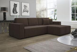 Ecksofa Schlafsofa Sofa CONOR Stoff Dunkelbraun Ottomane Rechts