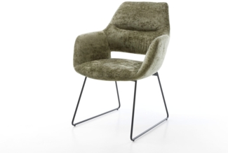 Esszimmerstuhl Yago-Flex mit Armlehnen Chenille Olive Kufengestell Schwarz Taschenfederkern