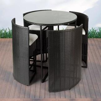 Luxus Rattan Bar Set Mallorca für 4 Personen Polyrattan Lounge Set Tisch Hocker b