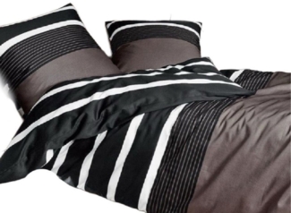 soma Bettwäsche Bettbezug 135x200 80x80 gestreift braun schwarz Streifen bieber warm, Biber, 2 teilig, Warme Biber Flanell Bettwäsche 135x200 Herbst Winter kuschelig weich