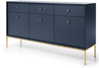 Lomadox Sideboard MALAGA-160, 154cm breit, marineblau, Fußgestell goldfarben, goldene Griffe