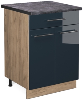 Vicco Küchenunterschrank Dunkelblau Hochglanz 60 cm mit Schublade, AP Anthrazit, Fame-Line