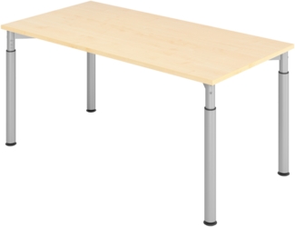 bümö höhenverstellbarer Schreibtisch 160x80 cm in Ahorn, Gestell silber - PC Tisch höhenverstellbar & groß, höhenverstellbarer Tisch Büro, großer Computertisch verstellbar, Y-Serie, YS-16-3-S