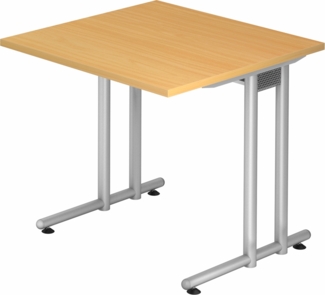 bümö Schreibtisch klein N-Serie 80x80 cm, Tischplatte aus Holz in Buche, Gestell aus Metall in Silber - PC Tisch, kleiner Computertisch für's Büro, Office Bürotisch, NS-08-6-S