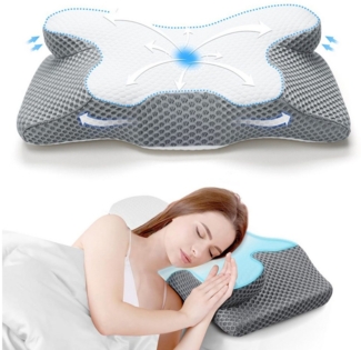 HAUSS SPOLE Nackenstützkissen Nackenkissen Nackenstützkissen Schlafkissen Stress abbauen, Kopfstütze, Füllung: Memory Foam, Bezug: Baumwolle, Seitenschläfer, Bauchschläfer, Rückenschläfer, mit Memory-Schaum, Ergonomisches Schlafkissen atmungsaktiver wa...