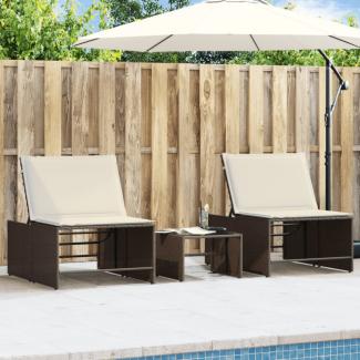 vidaXL Sonnenliegen 2 Stk. mit Tisch Braun Poly Rattan 368423