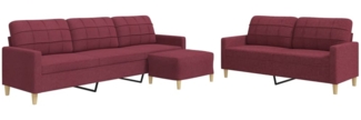 vidaXL 3-tlg. Sofagarnitur mit Fußhocker Weinrot Stoff 3278333