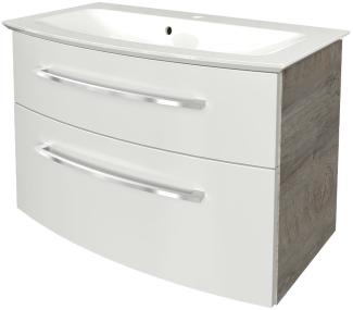 Fackelmann B.STYLE Badmöbel Set 2-teilig, 83,2 cm breit, Weiß/Grau, Gussmarmor