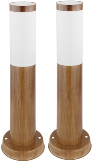 2er Set Sockelleuchte, Edelstahl, Holzoptik, opal, H 45 cm