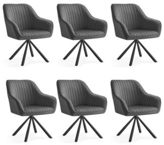 SONGMICS Esszimmerstuhl mit Armlehnen, 6er Set, Samt, 60 x 60 x 81,5 cm, Grau