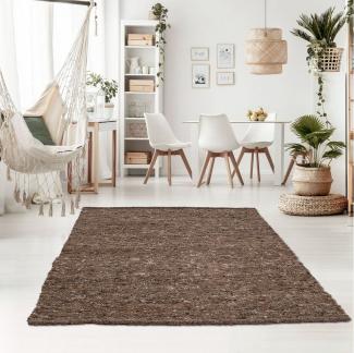 TaraCarpet Wollteppich TaraCarpet Handwebteppich Oslo, rechteckig, Höhe: 10 mm, Schurwolle Handgewebt braun meliert Wohnzimmer Schlafzimmer 070x240 cm