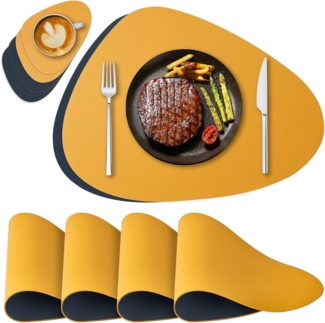 Rhein Beleuchtung Platzset Tischsets und Untersetzer aus Leder, doppelseitig(Graugelb, 4er-Set), (4-St, tischsets platzsets abwaschbar, tischset leder, tischmatte), Hitzebeständig, wärmeisolierend, rutschfest, beidseitig verwendbar