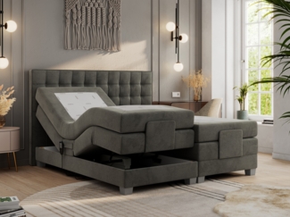 Boxspringbett elektrisch verstellbar, Schlafzimmerbett, Bettkasten - ELEKTRO - 200 x 200 cm - Dunkelgrau Velvet - H4