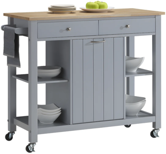 Vente-unique - Küchenwagen Servierwagen mit 1 Tür & 2 Schubladen - Kautschukholz - Grau - HALEY