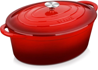 Velaze Gusseisen Bräter Oval 34cm 7L Emaille Topf Brotbackform Rot