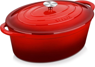 Velaze Gusseisen Bräter Oval 34cm 7L Emaille Topf Brotbackform Rot