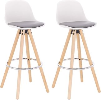 2er-Set Barstuhl aus Kunstleder Holzgestell mit Lehne & Fußstütze Grau+weiß