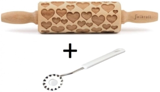 Folkroll Motiv Teigrolle Teigroller Herzen Herz 23cm mit Teigrädchen 331644