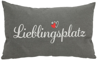 Spetebo Dekokissen Kissen Lieblingsplatz grau - 50x30 cm - Deko Kissen, Sofakissen 50x30 cm in grau mit Schriftzug Lieblingsplatz