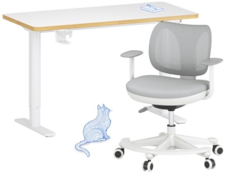 FLEXISPOT Schreibtisch Kinderschreibtisch Höhenverstellbar (16mm Abgerundete Tischecken, LED-Display & 3 Speichertaste), MIT 2xHaken& 1xBecherhalter, Kindertisch Stuhl Set