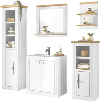 Home affaire Badmöbel-Set WESTMINSTER, Bad im Landhausstil, 5-teiliges Badezimmer, (5-St), Waschtisch, Spiegel, Midischrank, Regal, Hochschrank, Breite 220 cm