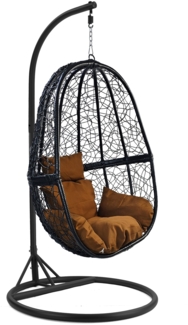 Luxus Hängesessel FUN XL Gestell Schwarz mit Korb Schwarz und Kissen Hell Braun