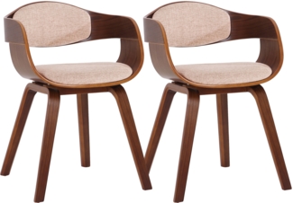 DELUKE® 2er Set Stühle LONDON Stoff - 73x49x46cm, Walnuss/Creme Stoff Holz Gestell Konferenzstuhl Wartezimmerstuhl