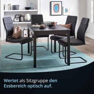 KHG 2er Set Esszimmerstühle Schwingstuhl Polsterstuhl Küchenstuhl Kunstleder Anthrazit - Design Stuhl Sitzhöhe 48 cm - Freischwinger mit Griff