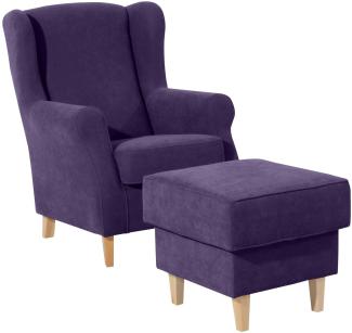 Ohrensessel Karlen Bezug Veloursstoff Buche natur / violett 22059