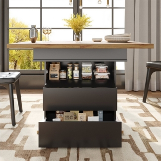 OKWISH Esstisch Multifunktionaler Ausziehtisch (Ausziehbarer Teleskoptisch 110-140 cm mit Soft-Close-Tür und Stauraum – Flexibler, platzsparender Esstisch für Küche & Wohnzimmer, 1-St)