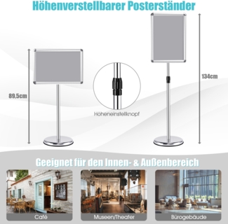 2er Set Höhenverstellbarer A3 Infoständer Drehbarer Plakatständer Kundenstopper Silber
