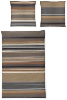 Irisette Feinbiber Bettwäsche Koala 135x200 Streifen braun nougat sand 8476-91