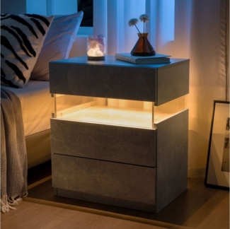 BlingBin Nachttisch LED Nachttisch mit 3 Schubladen Moderner Schlafzimmer-Beistelltisch (1er Set, 1-St, 1er Set), Akzent-Beistelltisch mit LED für Schlafzimmer und Wohnzimmer