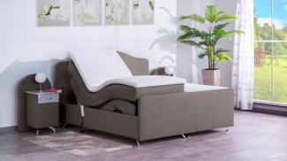 Meisterbetten Boxspringbett Epos 140x200 in W-Grey, Matratzenbezug Nano, Ergoflex-Topper