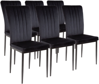 'Modena' 6-er Set Esszimmerstühle, Samt/Velvet, Schwarz, 96 x 42 x 43 cm