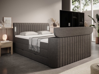 wonello Boxspringbett FLY mit TV-Lift, mit Bettkasten, TFK-Matratzen und premium Topper, LED-Beleuchtung